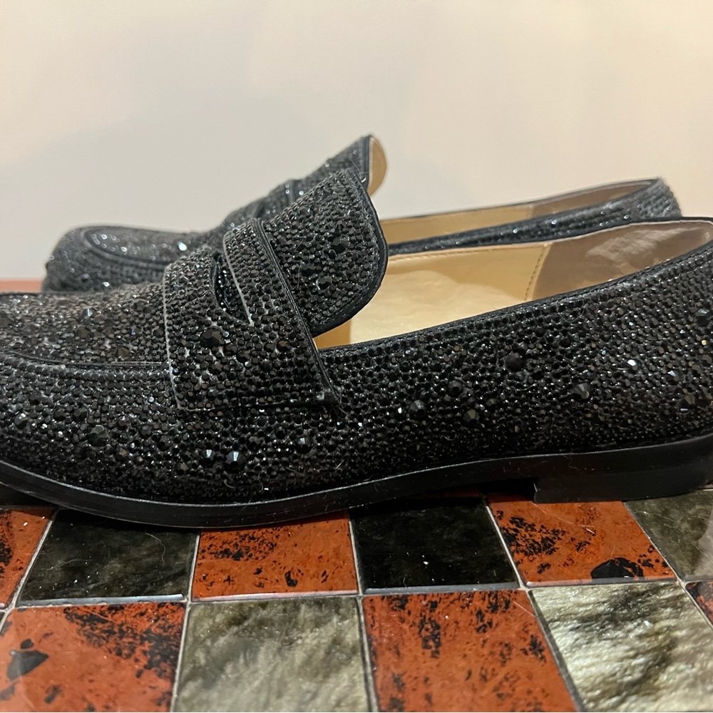 Betsey Johnson Aron Black Crystal-Embellished Loafers - Picture 6 of 9